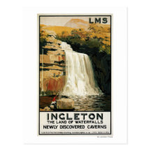 Spectators Climb on Waterfall Railway Poster Postcard