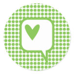 speech bubble heart on green dots round stickers