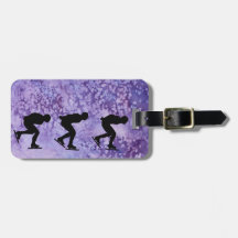 Speed Skaters on Frosty Purple Background Tag For Bags