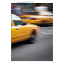Speeding Yellow NY City Taxi Cab with Motion Blur Greeting Cards