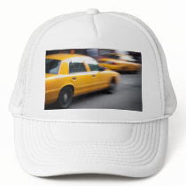 Speeding Yellow NY City Taxi Cab with Motion Blur Mesh Hats