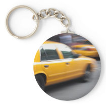 Speeding Yellow NY City Taxi Cab with Motion Blur Keychains