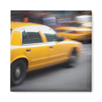 Speeding Yellow NY City Taxi Cab with Motion Blur Fridge Magnets