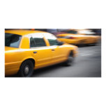 Speeding Yellow NY City Taxi Cab with Motion Blur photo cards