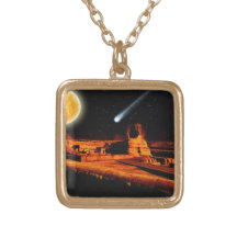 Sphinx & Moon over Egyptian Giza Pyramids Art Gift Necklace