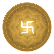 Spiritual Swastika On Lotus Round Stickers