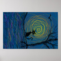 spooky cat in woods posters