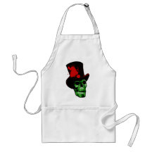 Spooky Green Skull with Top Hat Apron