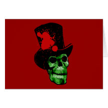 Spooky Green Skull with Top Hat Card
