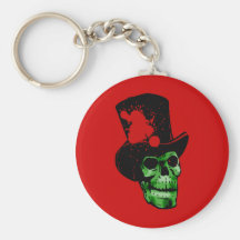 Spooky Green Skull with Top Hat Key Chains