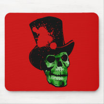 Spooky Green Skull with Top Hat Mousepad