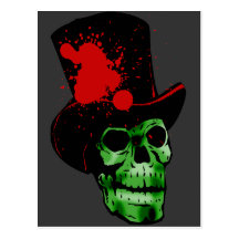Spooky Green Skull with Top Hat Postcard