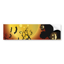 Spooky Halloween Moon, Pumpkins and Bats Bumper Sticker
