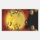 Spooky Halloween Moon, Pumpkins and Bats Rectangle Stickers