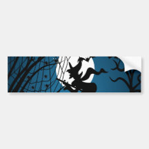 spooky halloween night witch and spiders vector bumper sticker