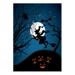 spooky halloween night witch and spiders vector business cards