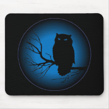 Spooky Owl Blue Moon Mousepads