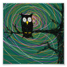 spooky owl in woods art photo