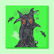 Spooky Tree With Halloween Friends Magnet magnets