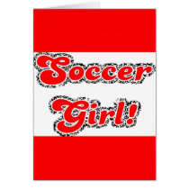 sport3 soccer girl sports fans red glitter text greeting card