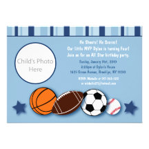 Sports All Star Photo Birthday Invitations