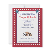 Sports All Stars Red Border Baby Shower Invitation