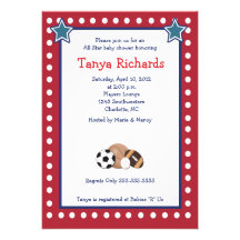 Sports All Stars Red Border Baby Shower Invitation