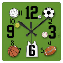 Sports Ball Characters-Sports Equipment Square Wallclocks