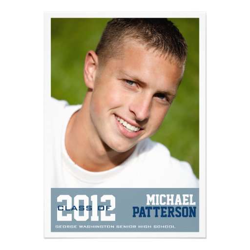 Sports Guy Photo Graduation Party Invitation Blue