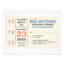 Sports Star Bar Mitzvah Reply Card w/dinner, Blue Custom Invite