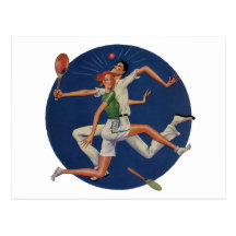 Sports vintages, accident de joueurs de tennis ave cartes postales