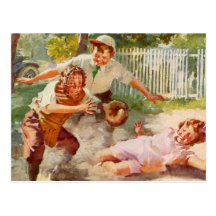 Sports vintages, enfants jouant au base-ball carte postale