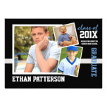 Sporty 3 Photo Graduation Announcement Black Blue