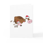 Spotted Calf By A Mom Dairy Cow With Santa's Hats Card