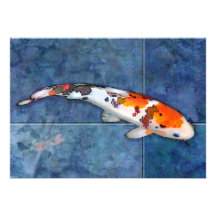 Spotted Sanke Koi in Tiled Pool with Dragonfly Invitations