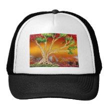 Spray Paint Tree against Red Orange & Back v1 Mesh Hat