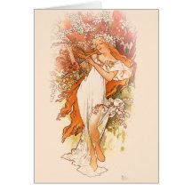 Spring - Alphonse Mucha Art Nouveau Greeting Card