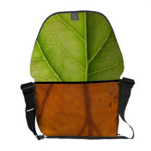 Spring and Fall, Green and Orange Leaves Messenger Bags