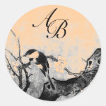SPRING BIRD MONOGRAM ,pink Round Stickers