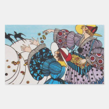 SPRING BIRDS / FASHION COSTUME DESIGNER RECTANGLE STICKER