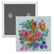 Spring Bouquet Flowers Butterflies Pinback Button