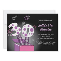 Spring Box 30th Birthday Party - pink & purple Personalized Announcements