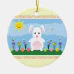 Spring Bunny Double Sided Round Ceramic Ornament