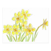 Spring Daffodils Post Card Yellow Watercolor