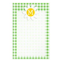 Spring Daisy; Green Checkered; Gingham Stationery Design