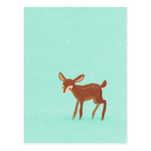 spring fawn baby deer on blue postcards