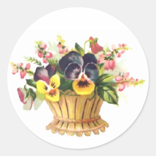 Spring Flower Basket Round Stickers
