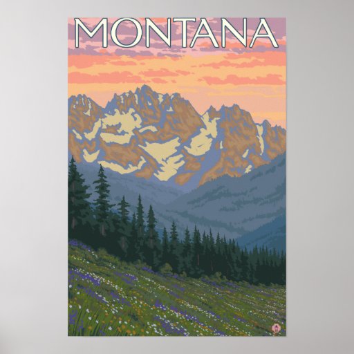 Spring FlowersMontanaVintage Travel Poster