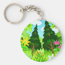 Spring Forest Trees and Flowers Scene Keychains