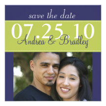 Spring Green and Navy Save the Date Card Invitation